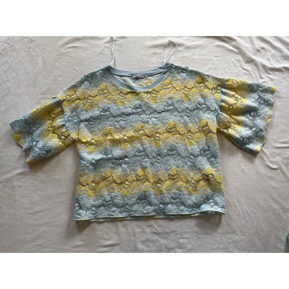ZARA W&B Yellow & Blue Lace Floral Knit Top – Size M - Picture 2 of 6